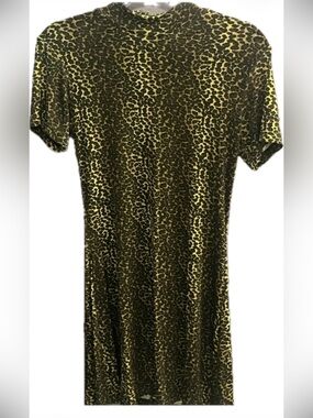 Leopard print short sleeve tight stretch turtle neck dress vintage 90s mini midi